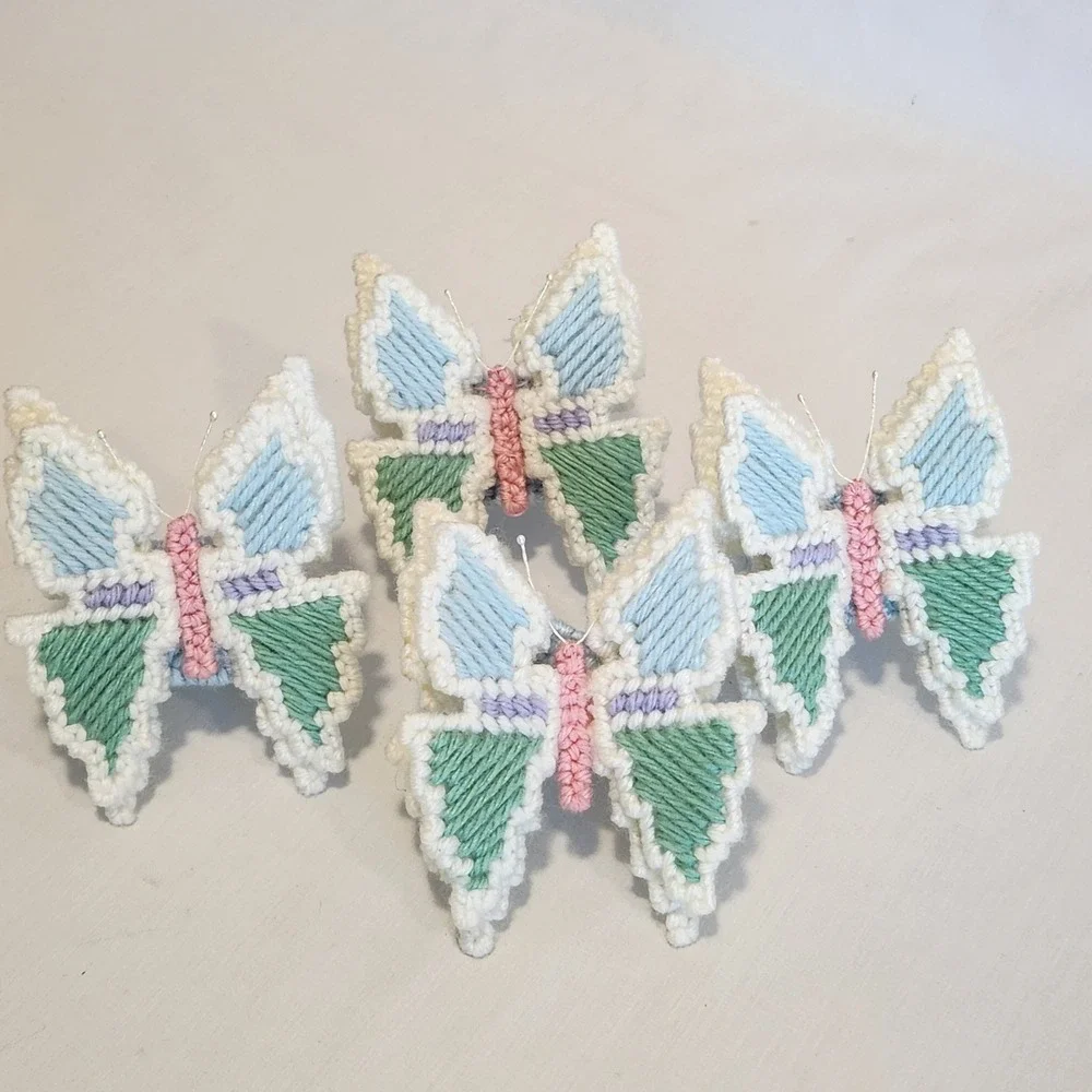 Handmade‎ Plastic Canvas Butterfly Napkin Rings Pastel Set of 4 Spring Easter